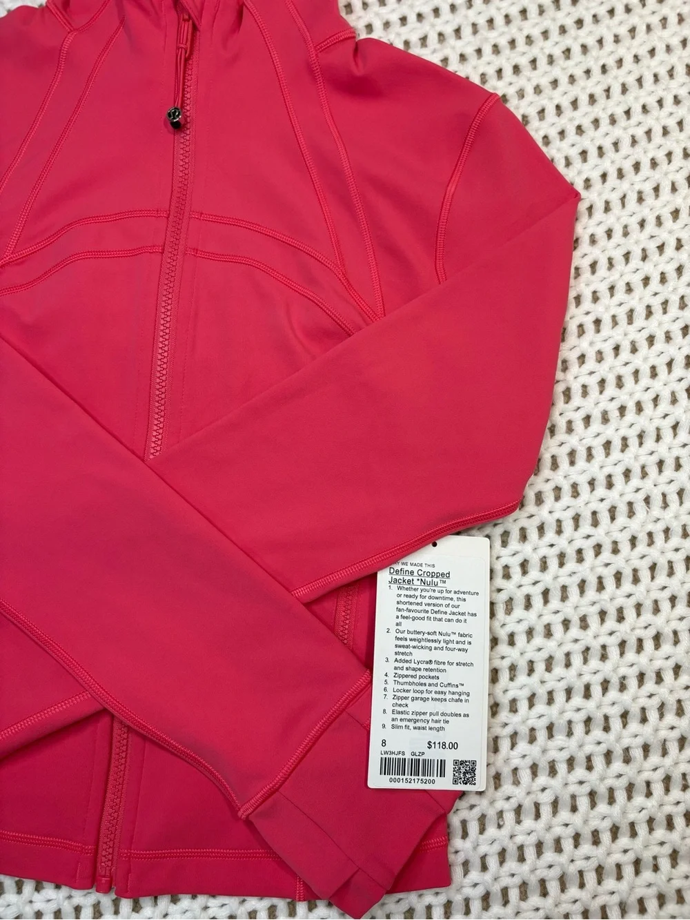 lululemon glaze pink define cropped jacket nulu size 8
